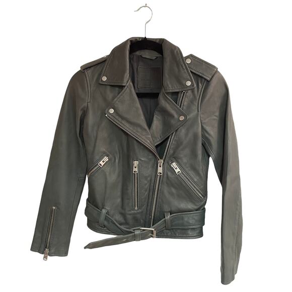 All Saints Balfern Grey Leather Moto Jacket - Picture 2 of 11